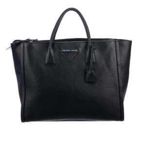 PRADA:  Concept Lux double zip black calf leather large tote carryall bag
